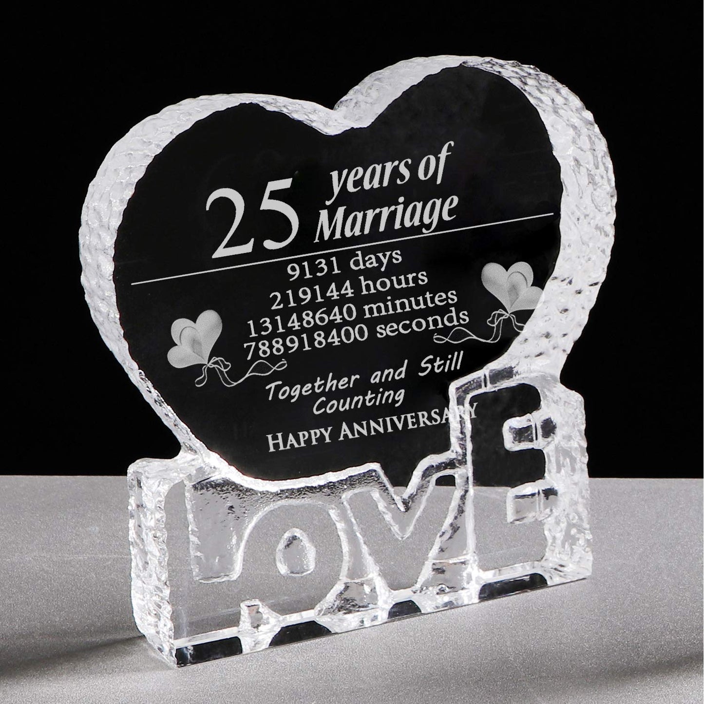 Romantic gift for 25th silver wedding anniversary, romantic gift for wife, couple, husband, 25 years of marriage, crystal gift for both, paperweight (25 years)
