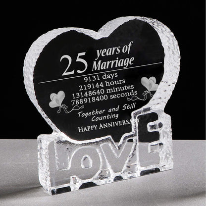 Romantic gift for 25th silver wedding anniversary, romantic gift for wife, couple, husband, 25 years of marriage, crystal gift for both, paperweight (25 years)