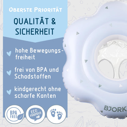 BJORKI® Baby Swim Ring - Adjustable swim aid for babies from 6 months to 3 years - Sturdy float ring for babies from 6 months old - Perfect swim trainer to promote motor skills