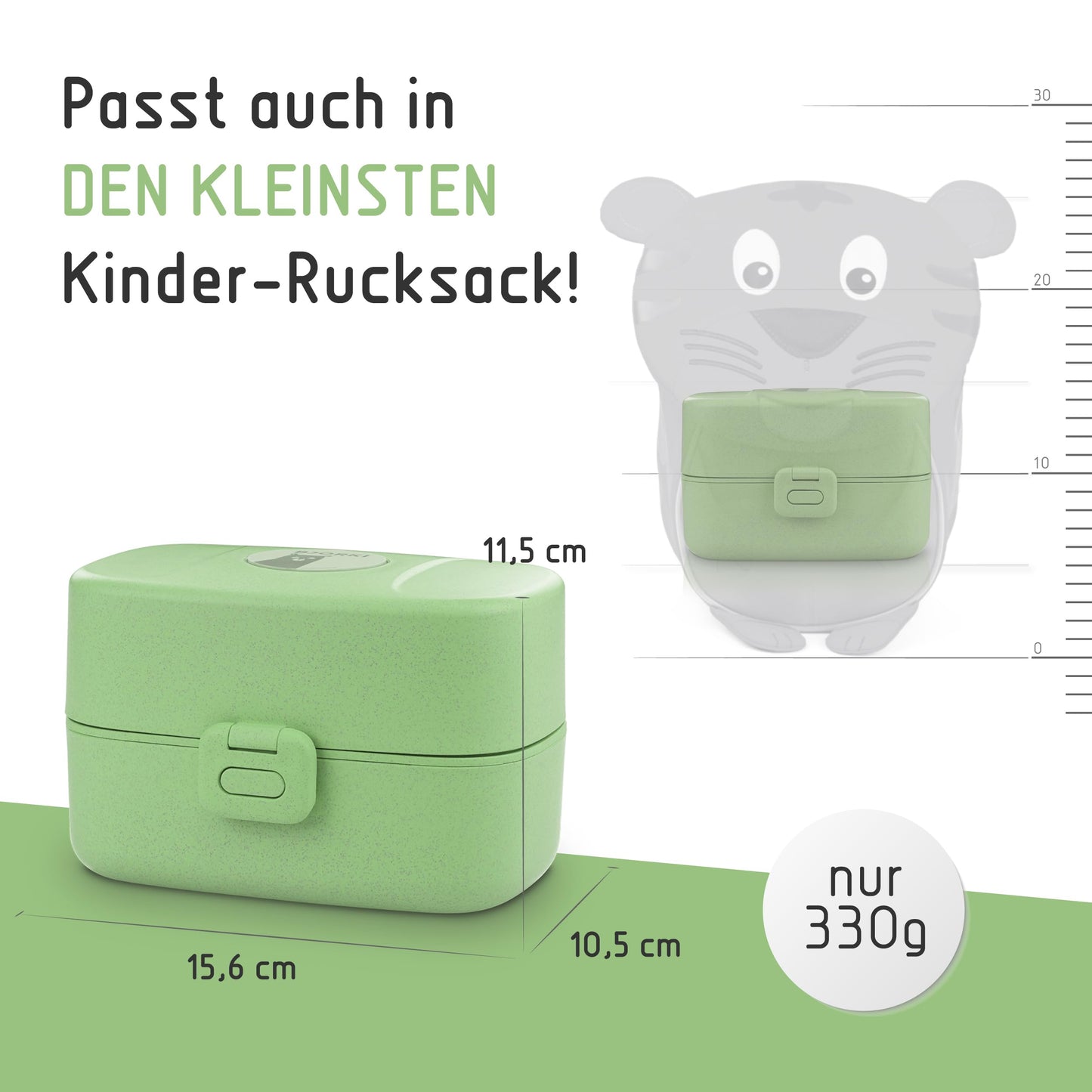 BJORKI® Bento Box for Kids with FREE name sticker - Leak-proof lunchbox with compartments - Sustainable lunchbox for kindergarten & school - The snack box for on the go. (Pastel Green)