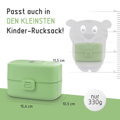 BJORKI® Bento Box for Kids with FREE name sticker - Leak-proof lunchbox with compartments - Sustainable lunchbox for kindergarten & school - The snack box for on the go. (Pastel Green)