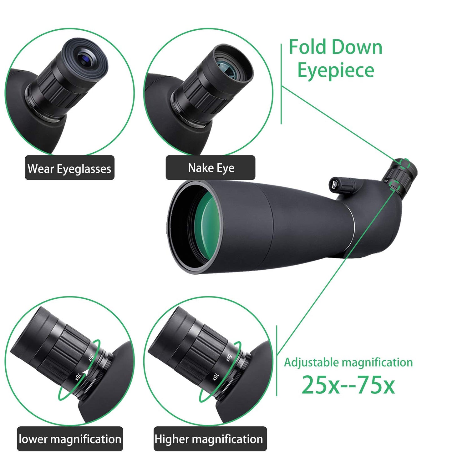 Svbony SV28 Spotting Scope, 25-75x70 Spotting Scope with Tripod, HD BAK4 Prism FMC Lens Spotting Scope with Phone Adapter for target shooting, archery, bird watching, moon viewing.