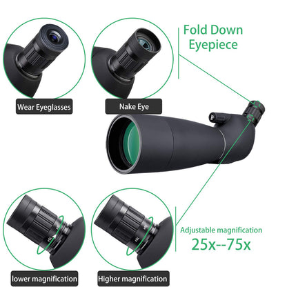 Svbony SV28 Spotting Scope, 25-75x70 Spotting Scope with Tripod, HD BAK4 Prism FMC Lens Spotting Scope with Phone Adapter for target shooting, archery, bird watching, moon viewing.
