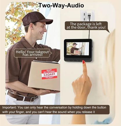 Wireless video doorbell with camera outdoor IP65 waterproof 1080P wireless doorbell 4.3 inch IPS screen doorbell 170° HD camera intercom infrared night vision two-way audio.