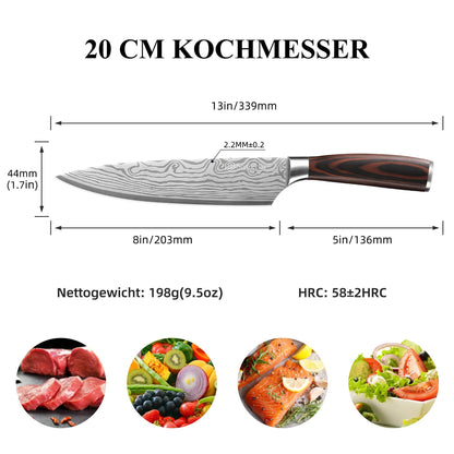 Sunnecko 20cm kitchen knife chef knife professional sharp stainless steel meat knife with Pakkawood handle multipurpose sharp blade with gift box