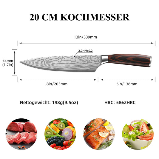Sunnecko 20cm kitchen knife chef knife professional sharp stainless steel meat knife with Pakkawood handle multipurpose sharp blade with gift box