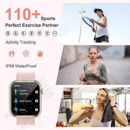 fitonyo Smartwatch for Women with Phone Function, 1.83" Inch Touch Screen Smart Watch, 110+ Sport Modes Sleep Monitor Heart Rate Monitor, IP68 Waterproof Watch, Fitness Tracker Sport Watch Smartwatch for iOS Android, Pink