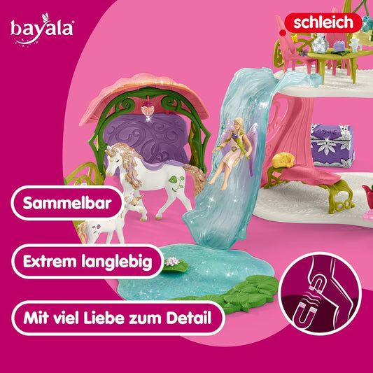 SCHLEICH BAYALA | Sparkling Flower House with unicorns, lake, and stable 42445 | Set includes elf, cloud squirrel, and accessories | great gift for girls and boys | playable figure from 5 years | 71 pieces