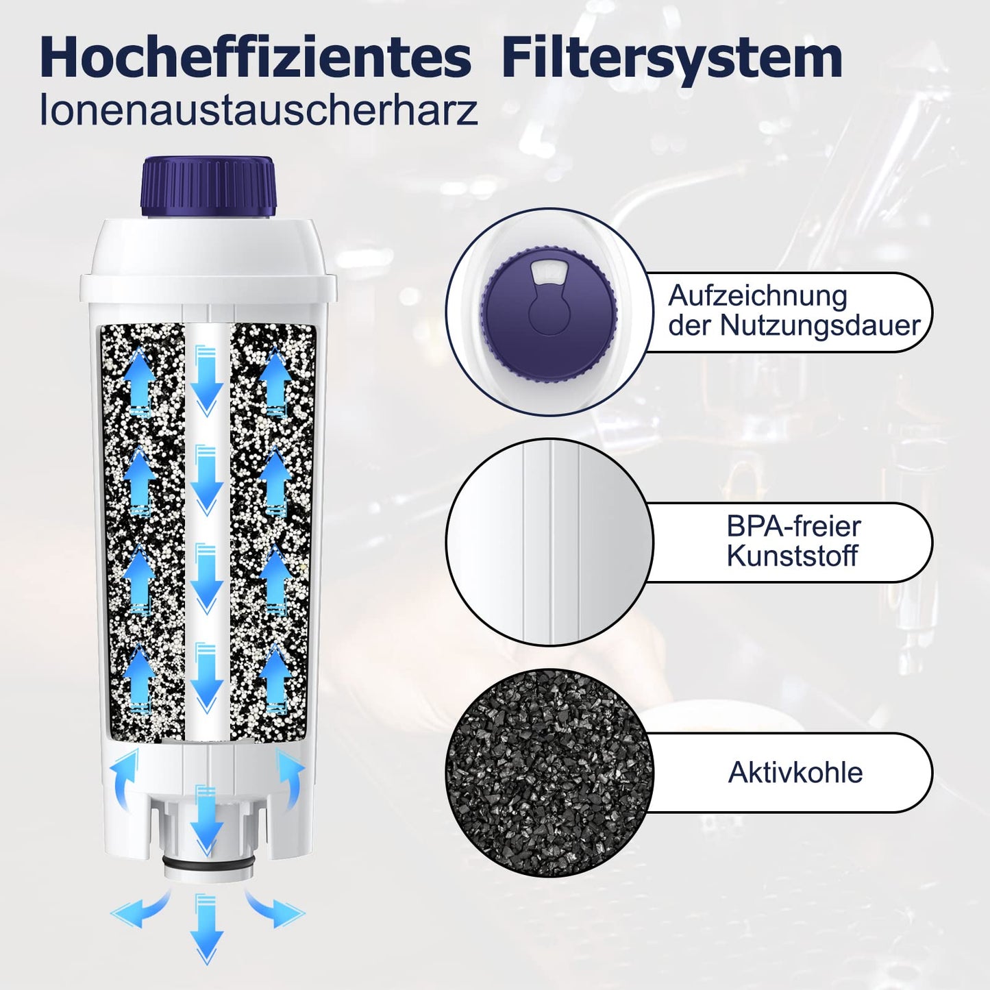 ARETHONE water filter, replacement for De'Longhi coffee machines DLSC002 filter, compatible with De'Longhi Magnifica S, Dinamica, Eletta Explorer, ETAM, EPAM series (6 pieces)