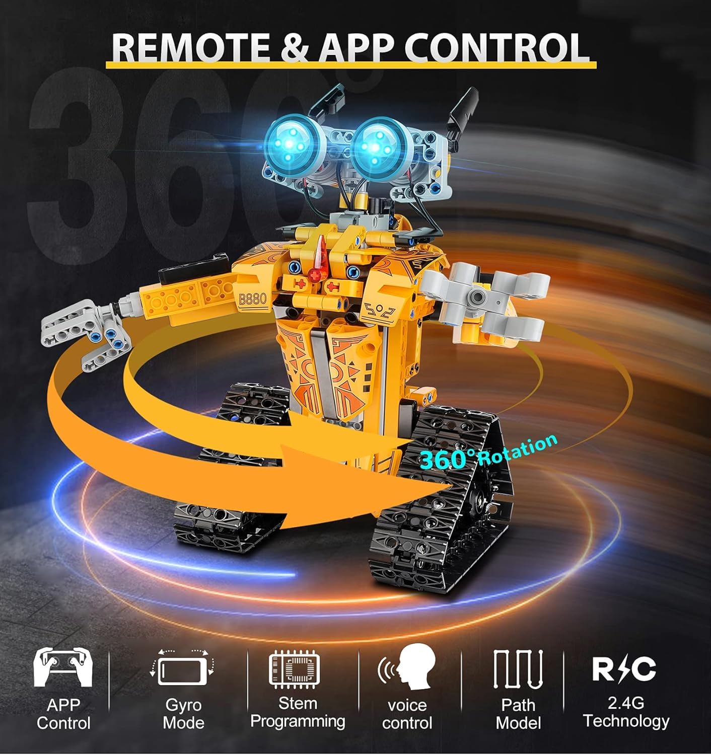 Sillbird Technology Robot Kids Building Toy, Programmable Robot Kit, Remote Control Robot with Light and Sound, 360° Rotation, STEM Building Toy Boys Gift for 8-12 Year Old Boys.