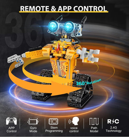 Sillbird Technology Robot Kids Building Toy, Programmable Robot Kit, Remote Control Robot with Light and Sound, 360° Rotation, STEM Building Toy Boys Gift for 8-12 Year Old Boys.