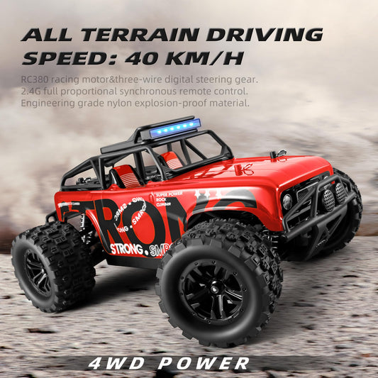 SupKonXi Remote Control Car, 1:18 RC, 40km/h Vehicle, 4WD Offroad Monster Truck, 2.4GHz All Terrain Crawler, 2 Batteries 60 Minutes, Gift for Kids and Teens, Red