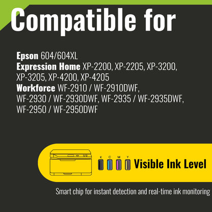 kamo 604XL (pack of 10) Multipack Printer Ink Cartridges Compatible with Epson 604 604 XL - for Expression Home XP-2200 XP-2205 XP-3200 XP-3205 XP-4200 XP-4205, Workforce WF-2910 WF-2930 WF-2950 WF-2935
