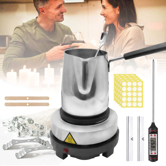 Candle Making Kit + Wax Melter Electric Heating Plate, DIY Candle Making Set, Scented Candle Gifts Set with Digital Thermometer, 100 * Candle Wicks, Centering Devices for Candles