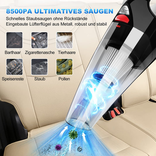 Cordless Handheld Vacuum Cleaner 8500Pa with LED Light, Rechargeable Mini Portable Auto Vacuum Cleaner. Wet & Dry Handheld Vacuum with Washable HEPA Filter for Home, Car, Kitchen, Pet Hair.