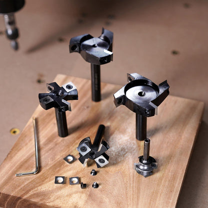 SpeTool 8mm shank 38.1mm diameter planing cutter for router planer cutter for wood with inserts 2+2 flutes CNC router surface planer flatten bit.