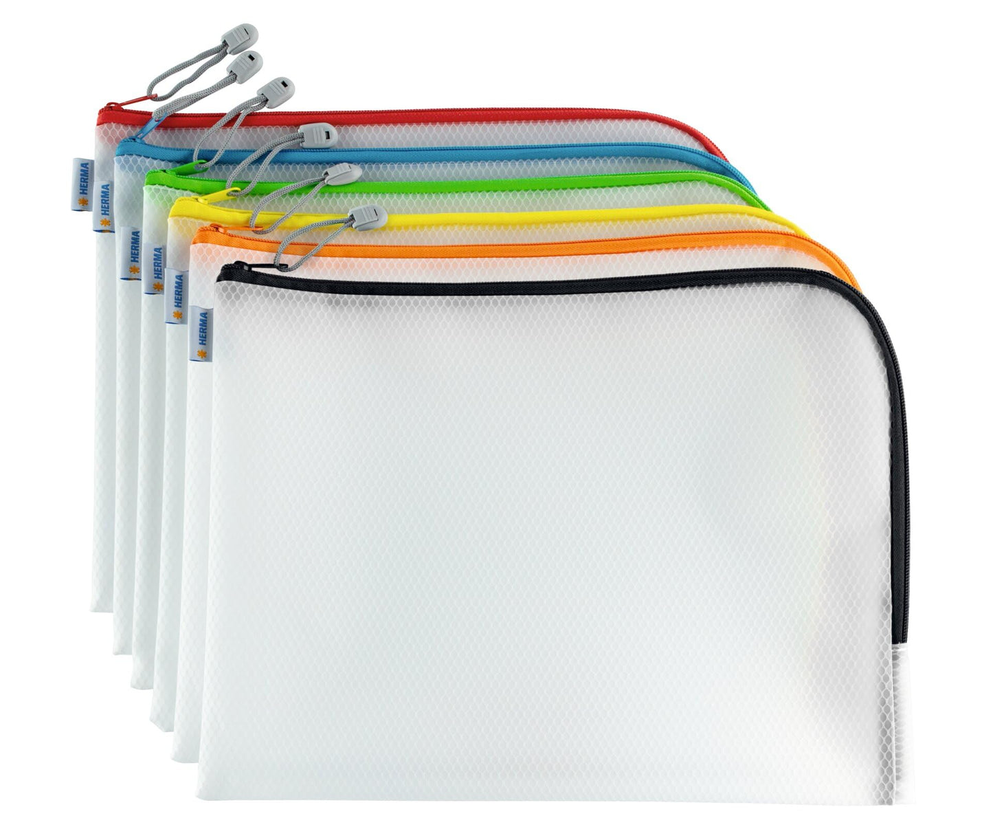 HERMA A4 zipper document bag set, 10 pieces, large waterproof zip bag, lockable plastic document folder with zipper, semi-transparent, 36 x 28 cm.