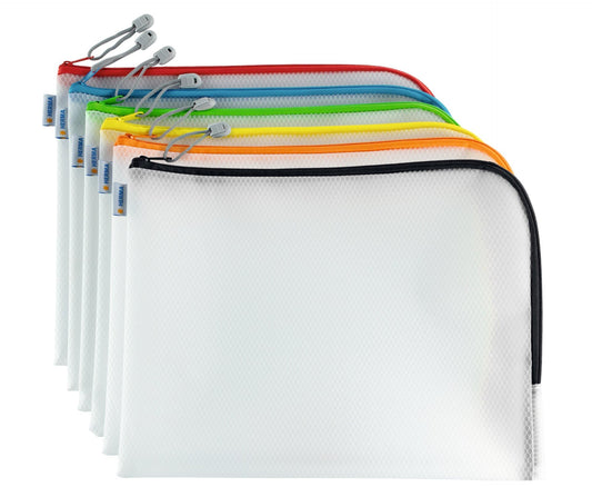 HERMA A4 zipper document bag set, 10 pieces, large waterproof zip bag, lockable plastic document folder with zipper, semi-transparent, 36 x 28 cm.