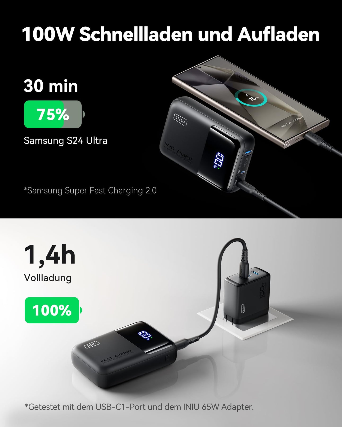 INIU Power Bank, 25000mAh 100W power bank small but powerful for phones & laptops, fast outdoor camping external phone batteries, compatible with MacBook iPhone Samsung Steam Deck for men and women, orange