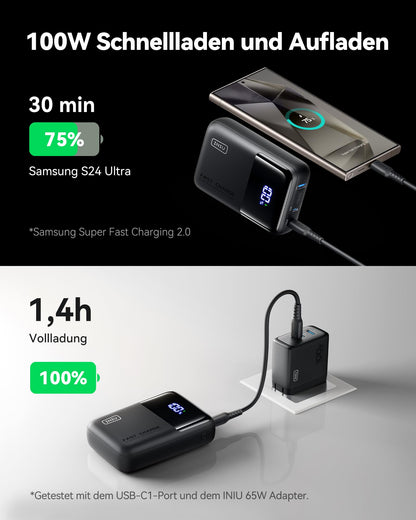 INIU Power Bank, 25000mAh 100W power bank small but powerful for phones & laptops, fast outdoor camping external phone batteries, compatible with MacBook iPhone Samsung Steam Deck for men and women, orange