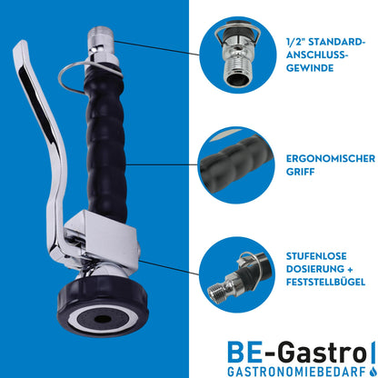 BE-GASTRO® Professional Gastro Hand Shower (Black | Blue) incl. locking clip | 1/2" standard AG | Stainless steel replacement shower for dishwashing spray / gastro spray.