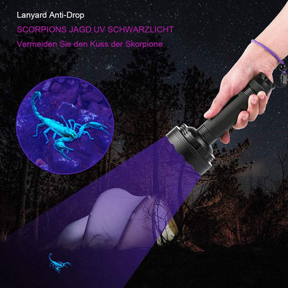 Blacklight flashlight, 128 LED UV lamp with UV protective glasses for home pet urine detectors, blacklight lamp 395nm UV light scorpion torch lamp for counterfeit money, urine from dogs, cats.