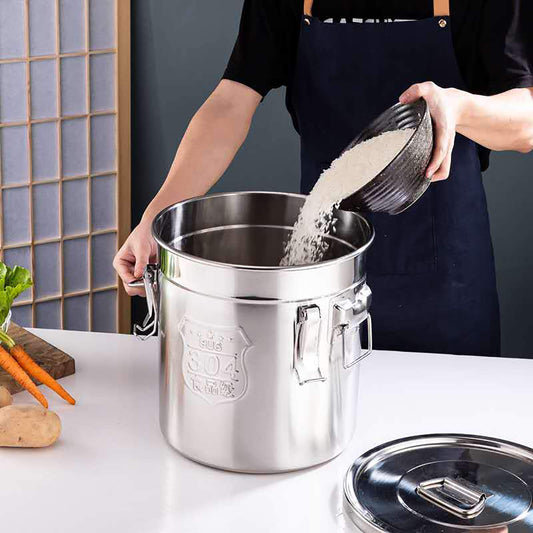 Loobiiny 12L grain container, airtight stainless steel container, 25 x 25 cm, metal airtight food storage containers.