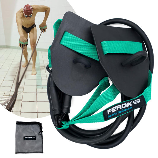 Ferok Pro - Drawstring Swimming Paddles - Fitness Resistance Band with cords and hand paddles - Ideal for home body training - Swimming training - Medium version