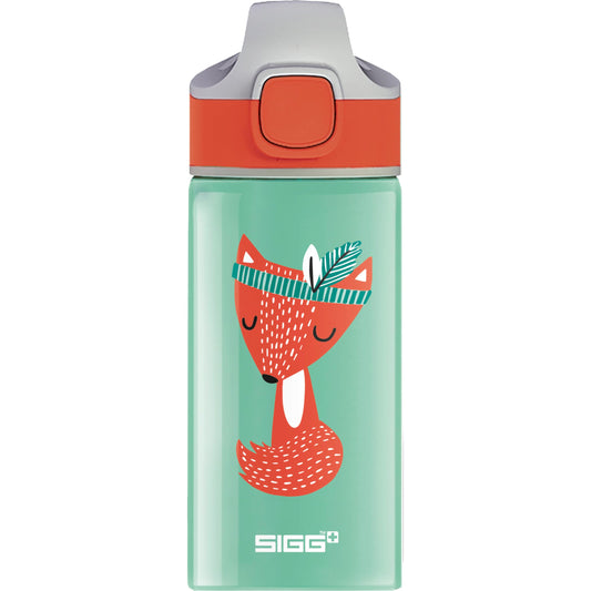 SIGG - Aluminum Kids Water Bottle - Miracle Peaceful - With Straw - Leakproof - Lightweight - BPA-free - Climate Neutral Certified - School & Sports - Water Green & Orange with Fox - 0.4L
