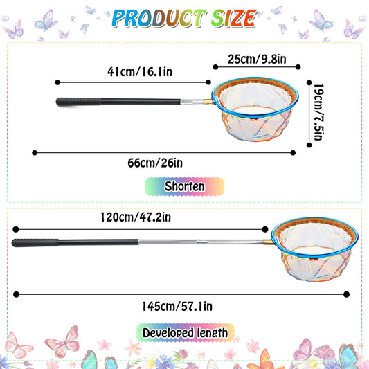 Jeinbuil Telescope Children's Butterfly Net Children's Small Fishing Net Outdoor Length from 66 cm to 145 cm Ideal for catching insects, fishing, pond, pool, garden, beach (1 piece)
