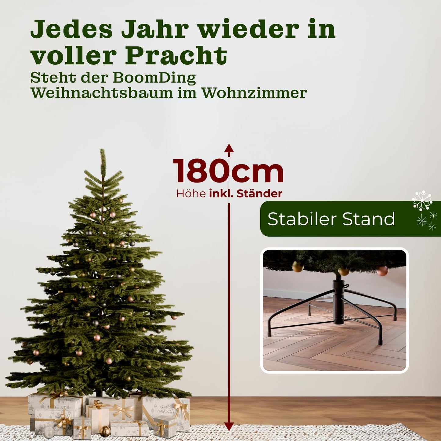 Artificial Christmas tree with lighting | 180 cm | 400 LEDs | Artificial tree that looks real | LED Christmas tree includes metal stand and storage box | Fake tree that looks real