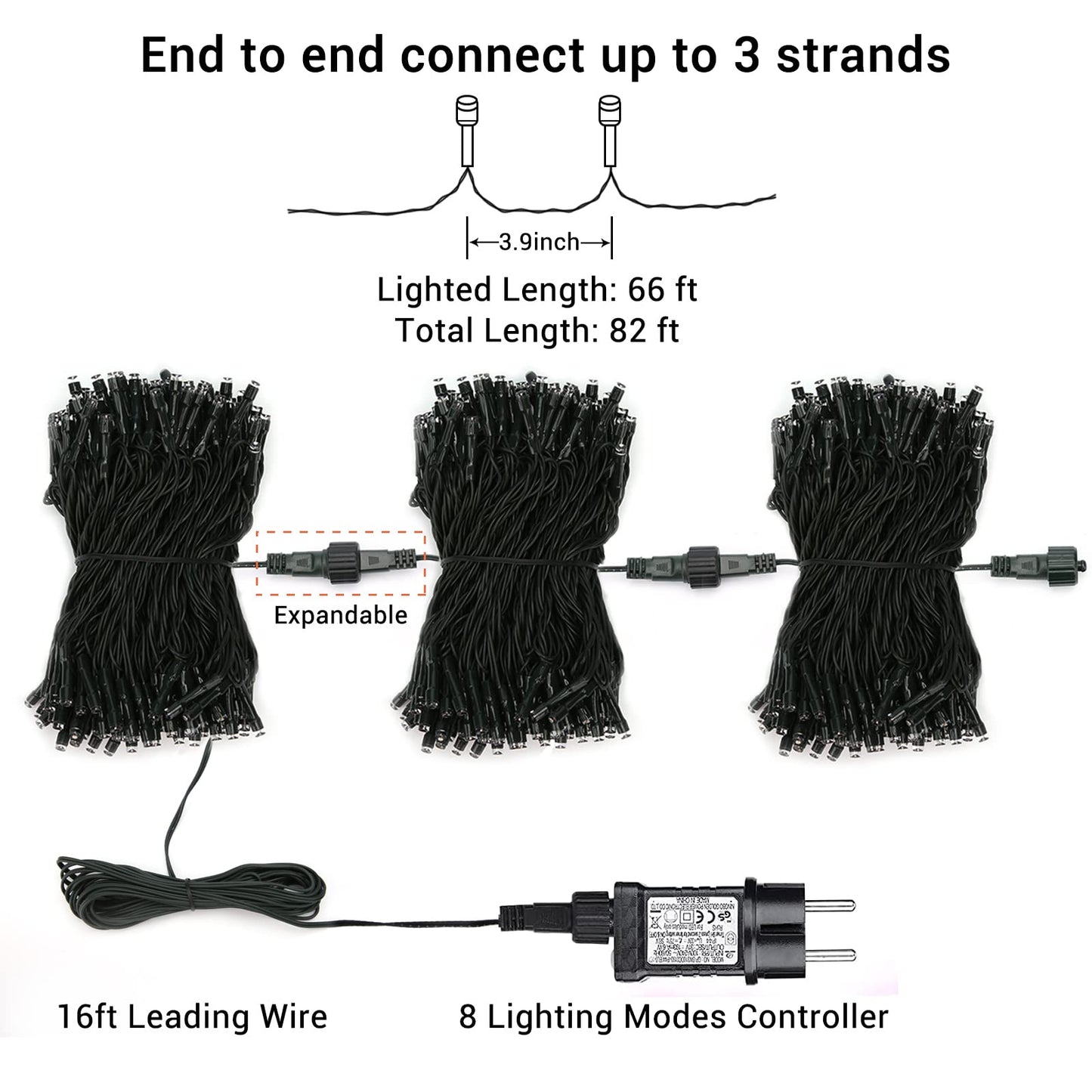 Qedertek Christmas Tree String Lights 20M 200 LED Outdoor String Lights Warm White with Timer Memory Function, Green Wire, Waterproof 8 Modes Christmas Lighting for Garden Christmas Decor