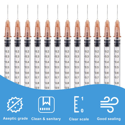 100 pieces syringe, Vegena 1 ml syringe set plastic tube syringes with needle disposable syringes small dose syringe liquid syringe individually sealed packaging disposable syringes.