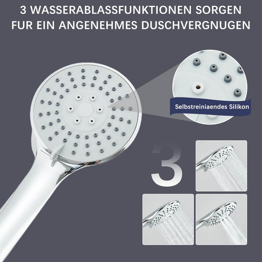 Hevenaov shower system without faucet in chrome, rain shower head without faucet, stainless steel shower set without faucet, 20 cm round rain shower.
