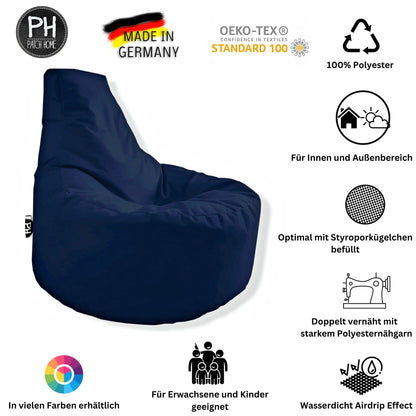 PATCH HOME Gamer Chair including Cube Bean Bag Set Ø75cm, 30cm seat height, 80cm height + 35x35cm cube Navy
