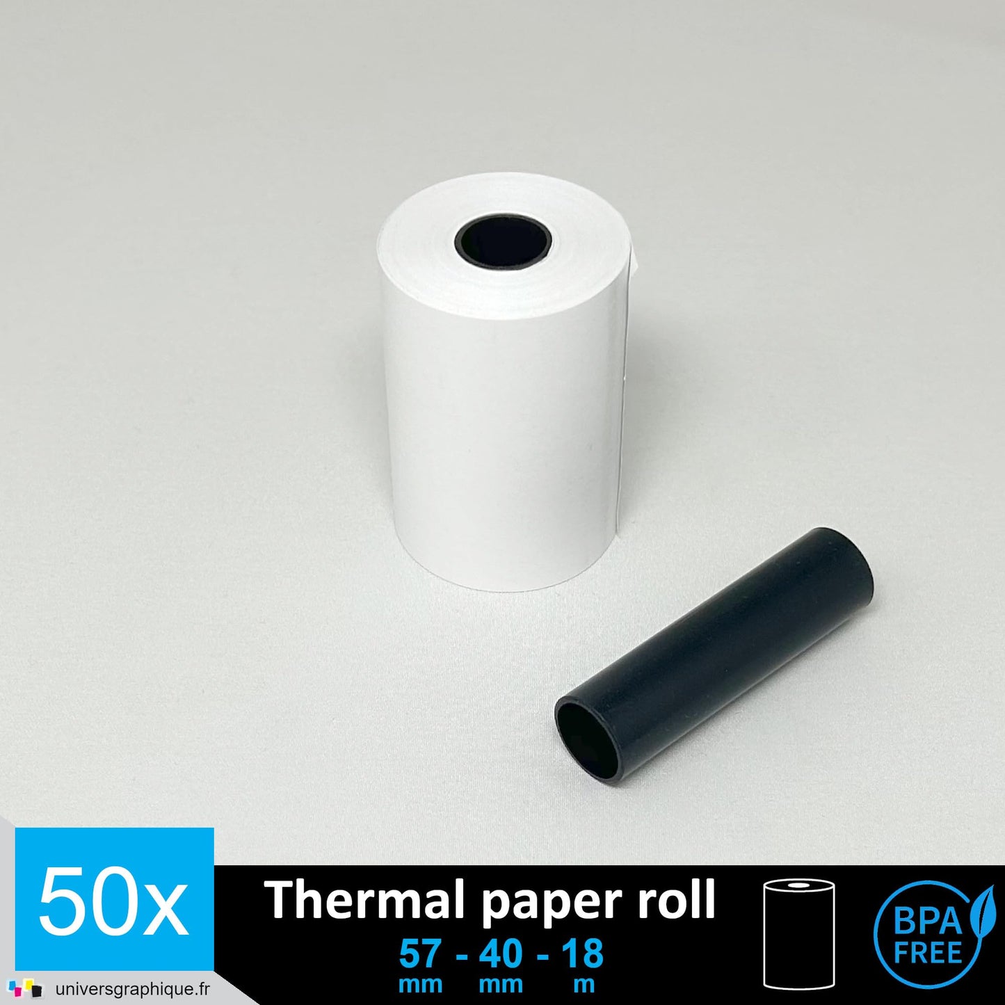 50 EC-Cash thermal rolls 57 x 40 x 12 for EC devices with thermal printers, thermal paper EC-Cash receipt roll, Bisphenol-A free Ø40 mm