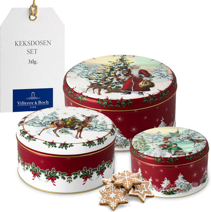 Villeroy & Boch - Winter Collage Accessory Cookie Jar Set of 3, Christmas Canisters, Cookie Tins, Christmas Tins, Christmas Cookie Tins, Tin Cans, Christmas Decor, Biscuit Tins, Metal