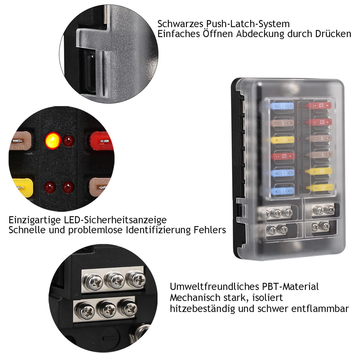 Automotive fuse holder blade fuse, ENDARK automotive fuse box, 12-way fuse holder with LED display negative bus for car, boat, van, SUV, truck.