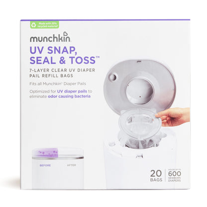 Munchkin UV Snap, Seal & Toss Diaper Pail Refill Bags, for 600 diapers, 20 pieces