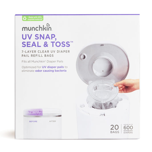 Munchkin UV Snap, Seal & Toss Diaper Pail Refill Bags, for 600 diapers, 20 pieces