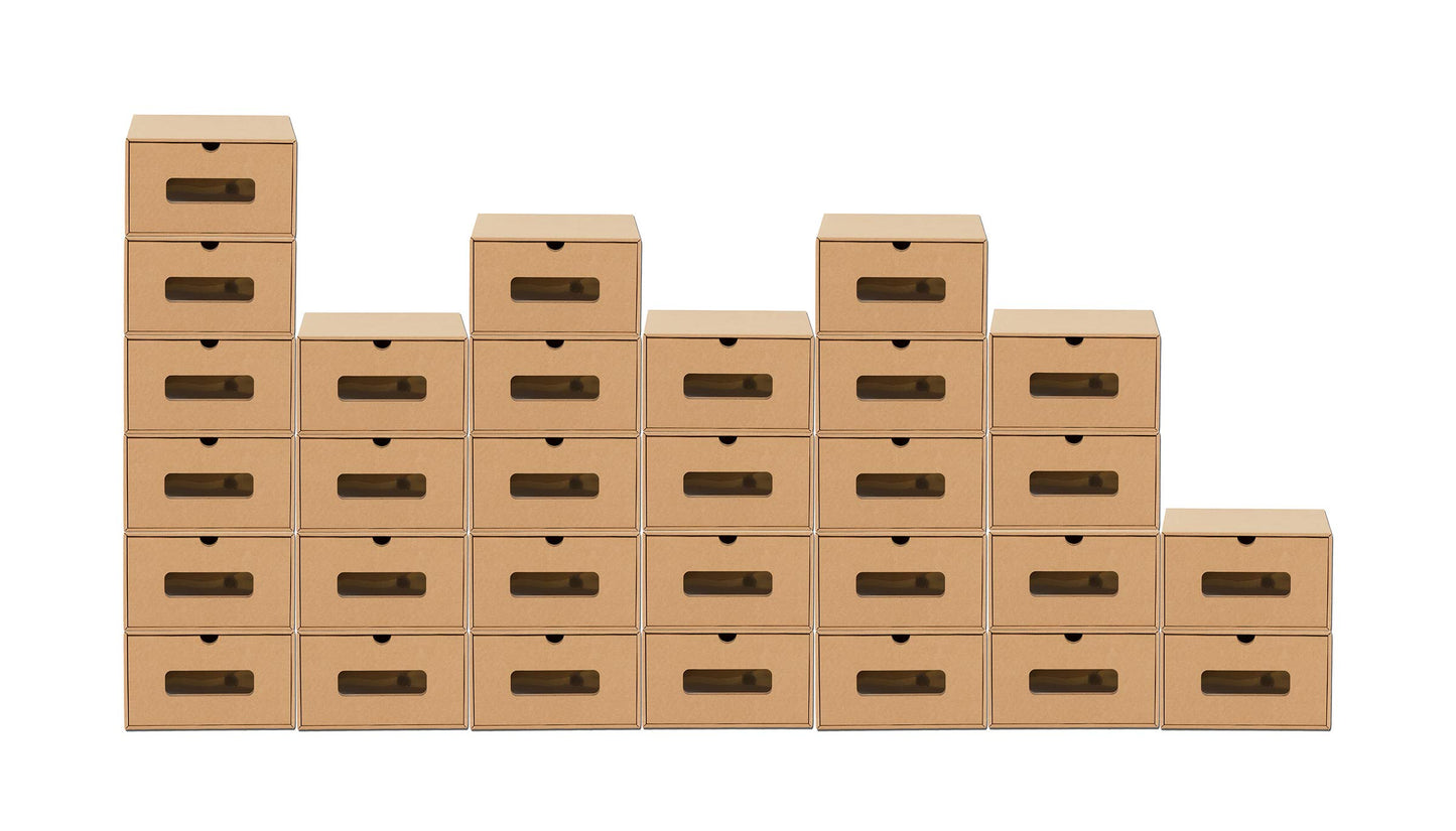 BigDean 30-Pack Box Set with Window + Drawer - Kraft paper cardboard - Shoebox Toy Box Storage for accessories & accessories