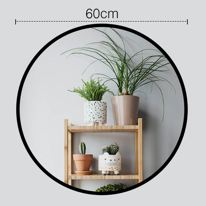 Boromal Black Mirror 60cm Metal Frame Round Bathroom Mirror Wall Mirror Black for bathrooms, washrooms, bedrooms.