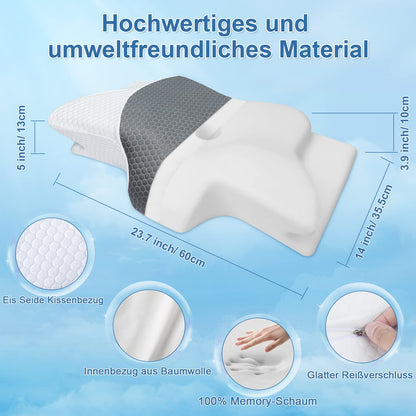 SAHEYER Ergonomic Neck Pillow, Memory Foam Head Pillow Side Sleeper Pillow Orthopedic Neck Support Pillow, 60 x 35.5 x 10/13CM Comfort Sleeping Pillow for Neck-Shoulder Pain Relief