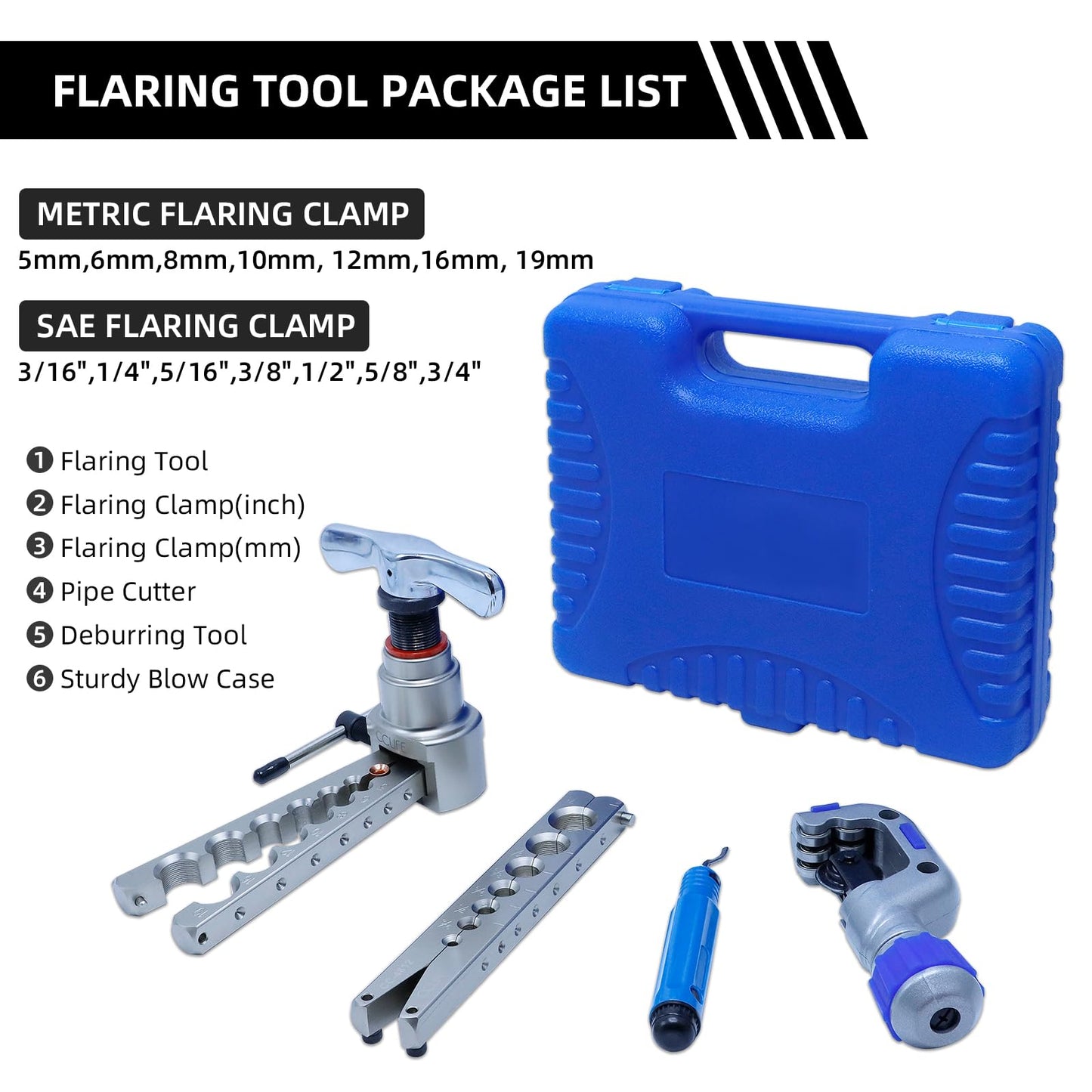 CCLIFE Metric Inch Flaring Tool Air Conditioning Flare Tool Flaring Tool for R407c/R410a with Tube Cutter | 5-19MM | 3/16"-3/4"