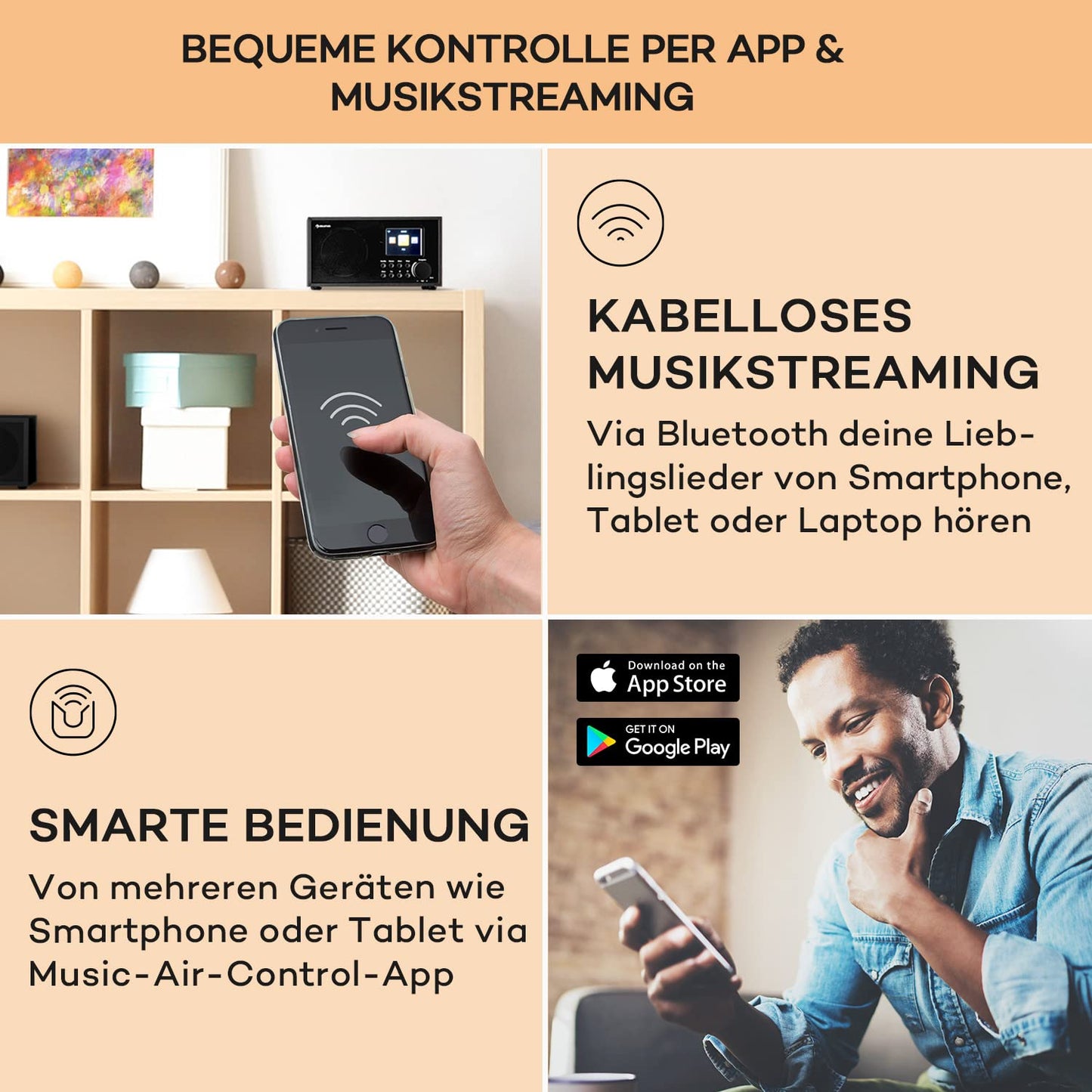 Auna Silver Star Radio, rechargeable DAB radio with Bluetooth, battery-operated DAB/DAB+/FM radio, kitchen radio with HCC display, alarm clock, radio with power adapter, mini radio small.