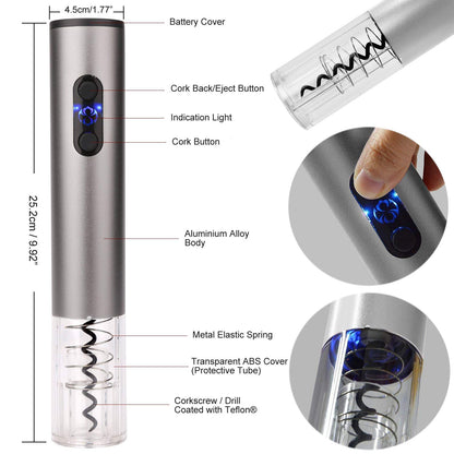 Corkscrew, Bi-Comfort Electric Wine Opener, Automatic Bottle Opener, Wine Bottle Opener Luxury Gift Set includes foil cutter, wine pourer, and vacuum wine stopper.