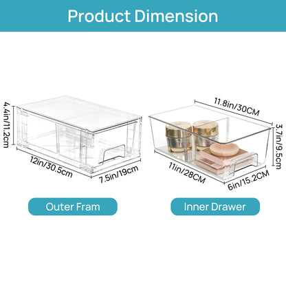 Vtopmart 4 Pieces Stackable Storage Drawers, transparent Acrylic Drawers Organizers with Handles, Storage Organizer for Fridge, Bathroom, Closet, Pantry