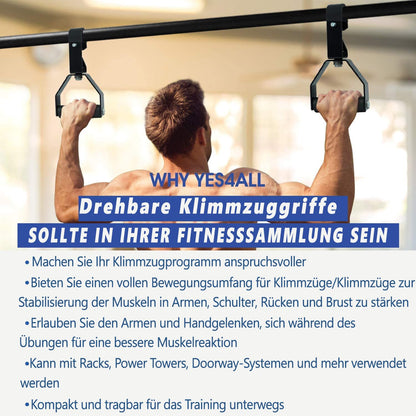 Yes4All Rotating Pull-Up Handles with Non-Slip Grips and Foam Pads - Dynamic fitness handles attachable to pull-up bars, barbells, lat pulldown machines.