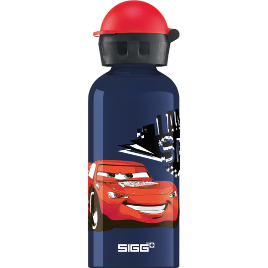 SIGG Cars Speed Kids Water Bottle (0.4 L), non-toxic with leak-proof lid, stylish aluminum water bottle.