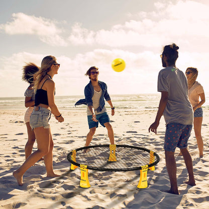 Funeslaball Outdoor Game Set, Roundnet Game Set, Outdoor Team Ball Game consisting of game net, 3 balls, drawstring, ball pump, and manual